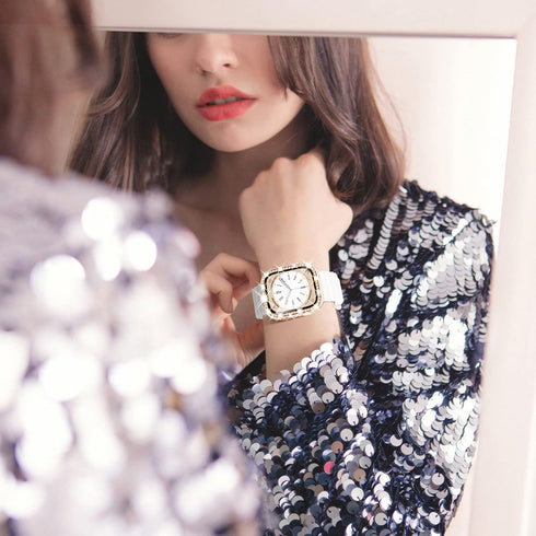 Wingle 2 Pack Waterproof Bling Case for Apple Watch 44mm Screen Protector SE Series 6 5 4, 2 in 1 Full Glitter Bling Diamond Rhinestone Bumper Fac...