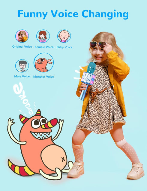 Amazmic Kids Karaoke Microphone Machine Toys for Girls Bluetooth Microphone with LED Light, Birthday Gift for Girls Boys 3 4 5 6 7 8 9 10 11 12 Ye...