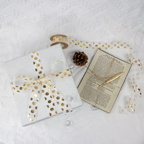 1 Inch Wide Polka Dot Ribbon, Gold Dots Printed Organza Ribbons for Gift Wrapping Hair Bows Craft Sewing Invitation Floral Arrangement (11 Yards)...