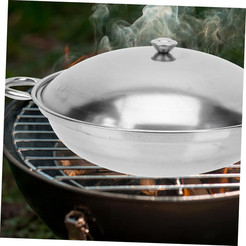 Zerodeko 1 Set Stainless Steel Griddle Chinese Wok Asian Noodles Saute Pan with Lid Korea Noodle Ramen Pot Non Stick Skillet Stainless Steel Saute...