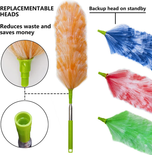 4 Pack Extendable Static Feather Duster,25" to 55" Length, Detachable and Beandable and Washable Head,Cleaning Supplies for Office,Car,Window,Furn...
