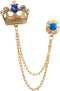 AN KINGPiiN Men's Golden Crown with Blue Stone and Hanging Chain Brooch Lapel Pin...