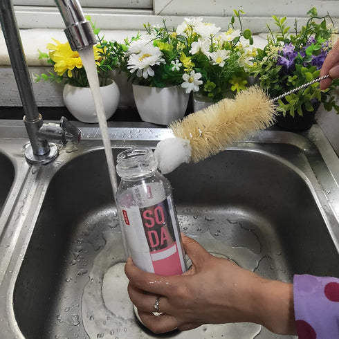 Coralpearl Stainless Steel Soda Bottle Cleaning Brush Set Natural Boar Bristle Wool Tip Long Handle, Flexible Bendable Thick Wire Cleaner for Narr...