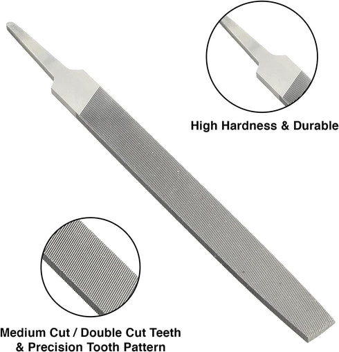 6 Inch Flat Medium Cut File, Double Cut Teeth, Made of High Carbon Steel, Flat Hand File Without Handle, Suitable for Shaping Metal, Wood, and Oth...
