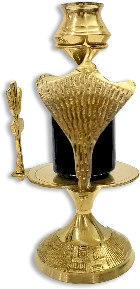 Craftsman SATVIK 4.5 INCH Brass Lord Shiva Linga Lingam Shivling Statue Shesnag Trishul with Brass Matki for Hindu Festive Pooja Puja Sculpture It...