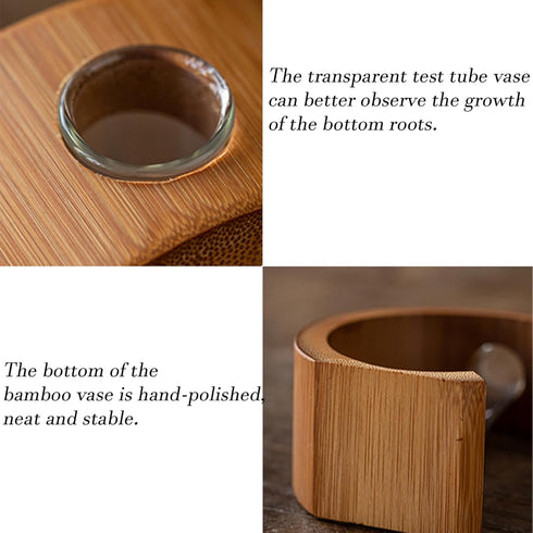 Retro Bamboo Hydroponic Plant Flower Containers Transprent Glass Vase Test Tube Vase Plant Propagation Stations Terrarium Bamboo Stand Propagation...