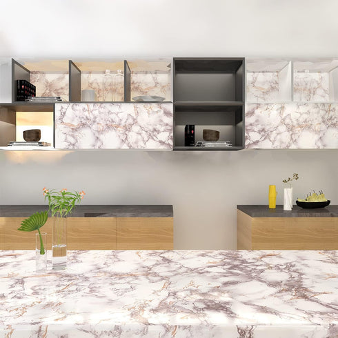 85" x15.8" White Brown Marble Contact Paper Glossy Marble Wallpaper Peel and Stick Countertops for Kitchen Bathroom Counter top Stick Paper Granit...