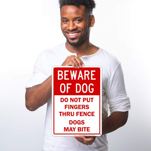 Beware of Dog Do Not Put Fingers Thru Fence Sign, 10x14 Inches, Rust Free .040 Aluminum, Fade Resistant, Made in USA by Sigo Signs...