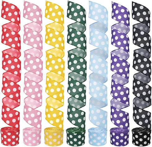 Pink and White Polka Dot Ribbon Wired Edge Ribbon, 2.5 Inch x 10 Yards Roll, Craft Ribbon for DIY Gift Wrapping Wreath Floral Arrangement Bow deco...