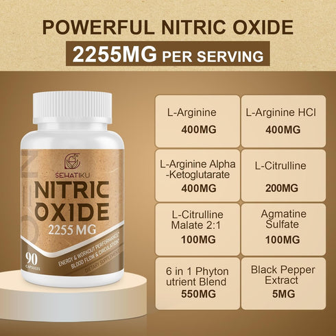 Nitric Oxide Supplement 2255 MG, Nitric Oxide Booster & 6-in-1 Phytonutrient Blend for Heart, Circulation, Immune - 90 Capsules (1 Bottle)...