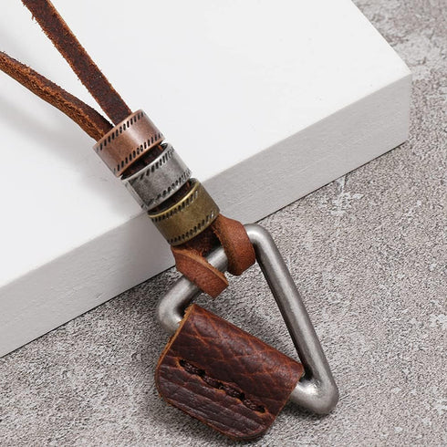 Hollow Cubic Brown Genuine Leather Pendant Necklace Geometric Dice Steampunk Chunky Pendants Jewelry for Men Choker...