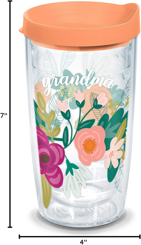 Tervis Grandma Floral Made in USA Double Walled Insulated Tumbler Travel Cup Keeps Drinks Cold & Hot, 16oz, Clear...