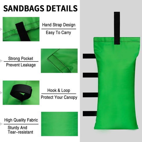 Tent Weights Set of 4 Sand Bags for Canopy Legs Outdoor Instant Sun Shelter Patio 112LBS Large Heavy Duty (Green)...
