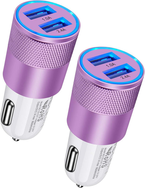 USB Car Charger, 2Pack Automobile Lighter Adapter Dual Port Cigarette Cargador Carro Cell Phone Charger for Samsung, iPhone, Google, Kindle, Doubl...