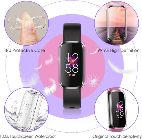 Fintie 4 Pack Screen Protector Case Compatible with Fitbit Luxe, Soft TPU Full Protective Screen Cover Saver Bumper, Black, Silver, 2 Clear...