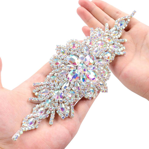 ShiDianYi Bridal Wedding Dress Sash Belt Applique with Silver AB Stone Belt Waist Decoration Rhinestone Bridal sash for Bridal Shower-190509E...