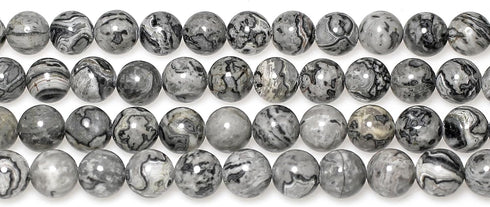 AAA Natural Map Stone Beads Gray Picasso Stone Beads for DIY Bracelet Making 15" (6mm)...