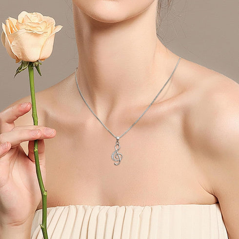 Music Note Pendant Necklace 925 Sterling Sliver Cubic Zirconia for Women Mother’s Day Valentine's Day Christmas Jewelry Gift Chain 18 Inches...
