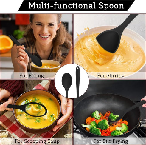 Cooking Spoon 2Pcs Large Serving Spoons 10.8'' Heat Resistant Silicone Spoon, Non-Stick Mixing Kitchen Spoons, Premium Silicone Kitchen Utenils fo...