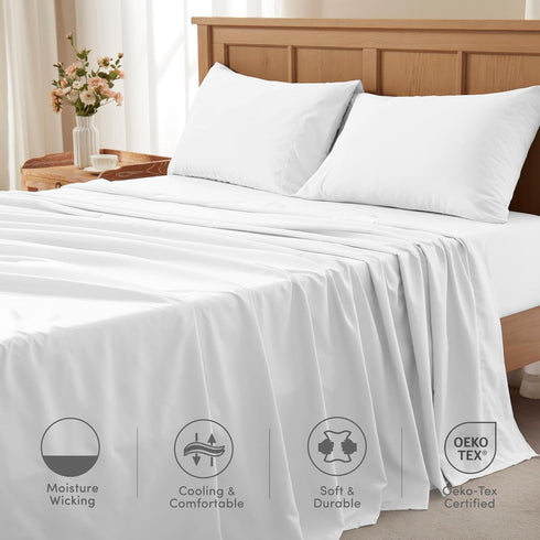 Comfort Spaces Coolmax Moisture Wicking Sheet Set Soft, Fade Resistant, All Elastic Deep Pocket Fits Up to 16" Mattress - Warm Weather Cooling She...