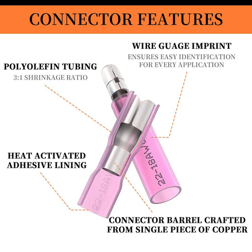 300PCS Heat Shrink Bullet Connectors, Camtek Heat Shrink Female & Male Bullet Butt Connector Insulated Waterproof Marine Crimp Automotive Electric...