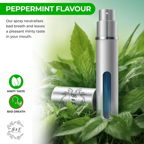 B & E Peppermint Breath Spray for Bad Breath - 2 pcs 0.34 oz Mint Mouth Freshener Spray - Compact Oral Care Spray for Dry Mouth - Gold and Silver ...
