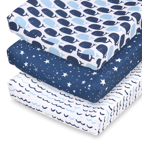 The Peanutshell Changing Pad Covers for Boys or Girls, Unisex 3 Pack, Nautical Whale...