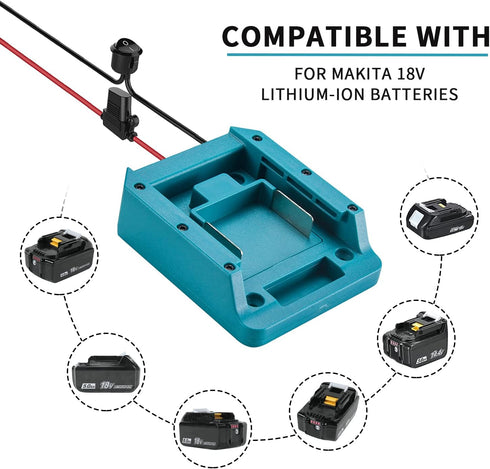 Fit for MAKITA 18v Battery Power Mount Connector Adapter Dock Holder with 14 awg Wires...