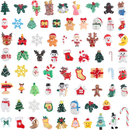 CCINEE 100pcs Christmas Resin Slime Charms for Craft, Santa Snowman Tree Bell Deer Slime Charm Miniature Ornaments for Scrapbooking DIY Craft Maki...