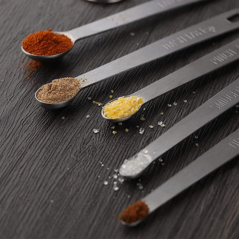 5 Pcs Mini Measuring Spoons Set - Stackable Design, 1/4, 1/8, 1/16, 1/32, 1/64 TSP Sizes, Flat Handle Metal Measuring Spoons Made of Durable Stain...