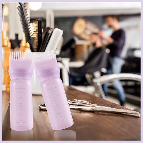 Pimoys Root Comb Applicator Bottle 6 Ounce, Oil Applicator for Hair Dye, Bottle Applicator Brush with Graduated Scale, Purple, 2 Pack...