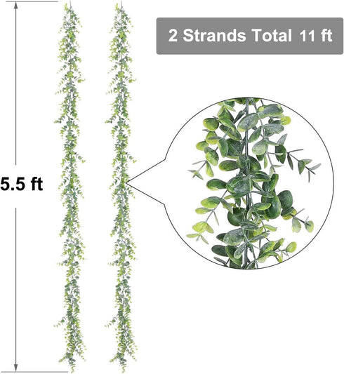 Lvydec 2 Pack Artificial Eucalyptus Garland, Fake Eucalyptus Greenery Garland Wedding Backdrop Arch Wall Decor, 5.5 Feet/Strand Fake Hanging Plant...