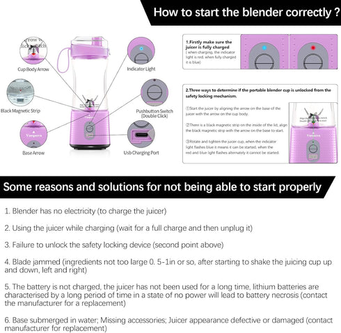 Portable Blender Personal USB Rechargeable Juice Cup for Smoothie and Protein Shakes Mini Handheld Fruit Mixer 13Oz Bottle for Travel Gym Home Off...