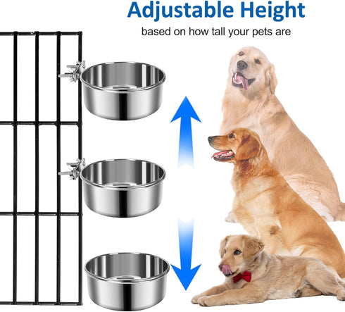 Dog Kennel Food and Water Bowls, 2 Pack Hanging Metal Dog Bowls No Spill, Stainless Steel Dog Dish for Small & Medium Dogs (6.3 * 2.6” & 5.5 * 2.4...