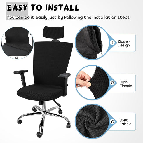Lounsweer 3 Pieces Headrest Chair Cover Office Chair Cover Rolling Desk Chair Cover Gaming Chair Covers Stretch Washable Computer Chair Slipcovers...
