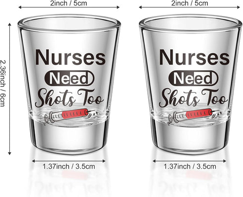 Patelai Nurse Need Shots Too, Funny Glass Gift for Women and Male Mom Sister or Friend Present for Nursing Graduation Nurses Day Party 2 oz(2 Piec...