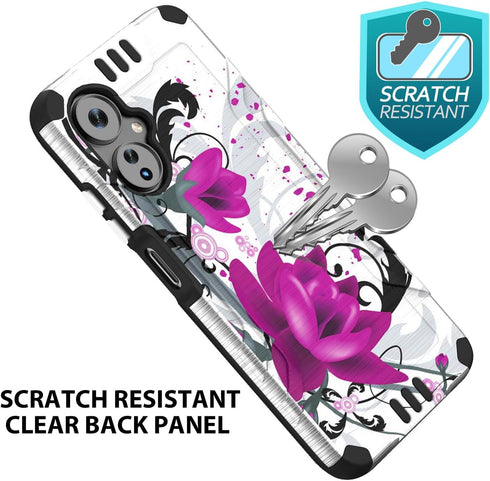 TJS Compatible for Boost Mobile Celero 5G 2024 (3rd Version) Case, Tempered Glass Screen Protector Magnetic Support Hybrid Shockproof Metallic Bru...