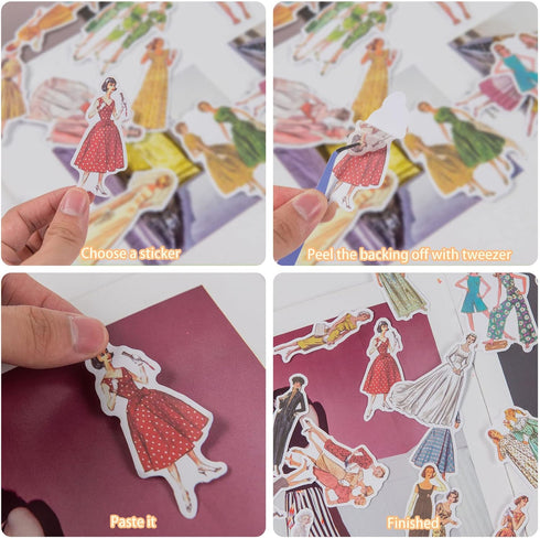 280 Pcs Vintage Washi Stickers for Journaling,Retro Fashion Women Girls People Scrapbook Stickers Scrapbooking Supplies Kit Junk Bullet Journals S...