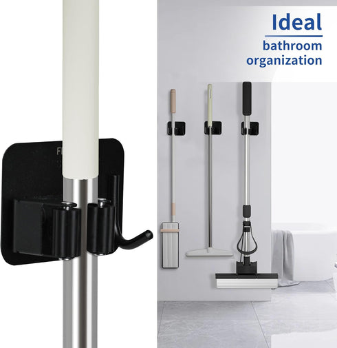 4PCS Broom and Mop Holder?Stainless Steel Waterproofing Broom and Mop Holder Wall Mountain, Adhesive Mop Holder with Hooks, Cleaning Supplies Orga...
