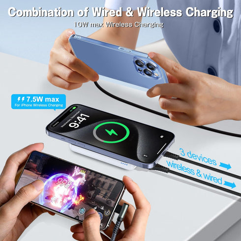 for MagSafe Portable Charger, 5000mAh Wireless Magnetic Power Bank with USB C & A Charging, Slim Phone Battery Pack for iPhone 15/15 Pro/15 Pro Ma...