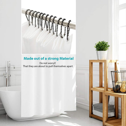 Antique Nickel Shower Curtain Hooks, 6 Inch Ball Chain Design, 12 Pack Rust-Resistant Metal Curtain Rings for Bathroom Rods, Heavy Duty 4.5mm Show...