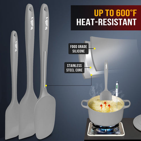 Walfos Silicone Spatula Set (7pcs) - 600? Heat Resistant Silicone Scraper Spatulas with Stainless Steel Core, Non Stick Flexible Rubber Spatula fo...