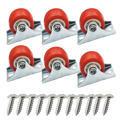 1 inch Rigid No-Swivel Plate Casters Small Rubber Wheels for Furniture and Workbench 6 Packs(Free Screws), Red (PVC)...