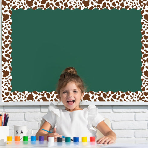 Whaline 98.4ft Cow Print Bulletin Board Borders 3 Sizes Brown White Highland Cow Die-Cut Bulletin Board Trim for Cow Party Birthday School Classro...