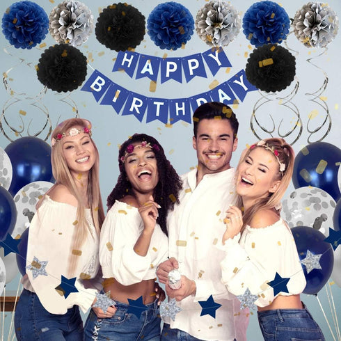 Birthday Decorations for Men Women Boys Girls - Blue Party Decor With Happy Balloons - Suitable for 16th 20th 25th 30th 35th 40th 50th 60th 70th (...