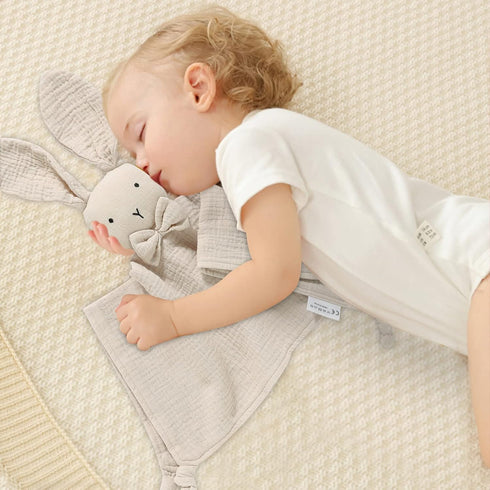 LAWKUL Baby Lovey Organic Cotton Muslin Soft Security Blankets Comfy Lovie for Infant Boy Girls Unisex Bunny Khaki...