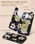 Shorogyt for iPhone 12 Wallet Case with Card Holder, Designer Black Flower Pattern Kickstand Magnetic Clasp Back Flip Folio Leather Phone Cases fo...