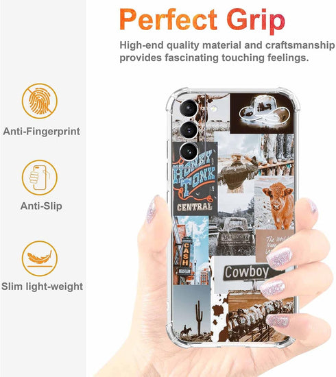 Cowboy Case Case for Galaxy S23,Retro Western Country Cowgirl Life Art Collage Phone Case for Boys Men Women,Trendy Soft TPU Case Compatible with ...