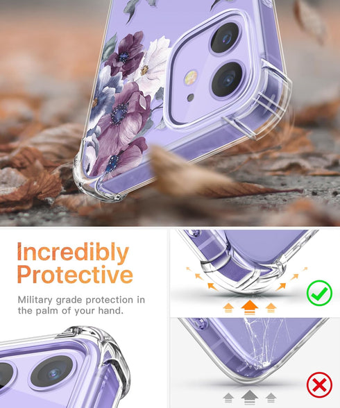 GVIEWIN for iPhone 12 Case and iPhone 12 Pro Case with Screen Protector + Camera Lens Protector, Clear Flexible TPU Shockproof Cover Women Girls F...