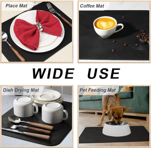 Coffee Mat Black Large Dish Drying Mat for Kitchen Counter, Hide Stain Absorbent Coffee Bar Mat Spill Mat, Coffee Maker Station Pot Mat for Counte...